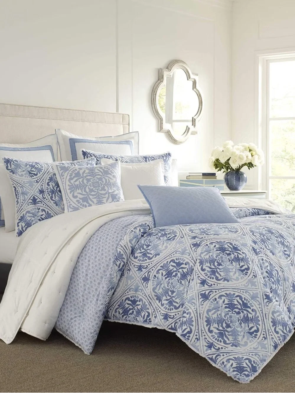 NWT Laura Ashley Mila Blue Euro Sham 26x26 Faux Linen Ramie Cotton Pillow Cover